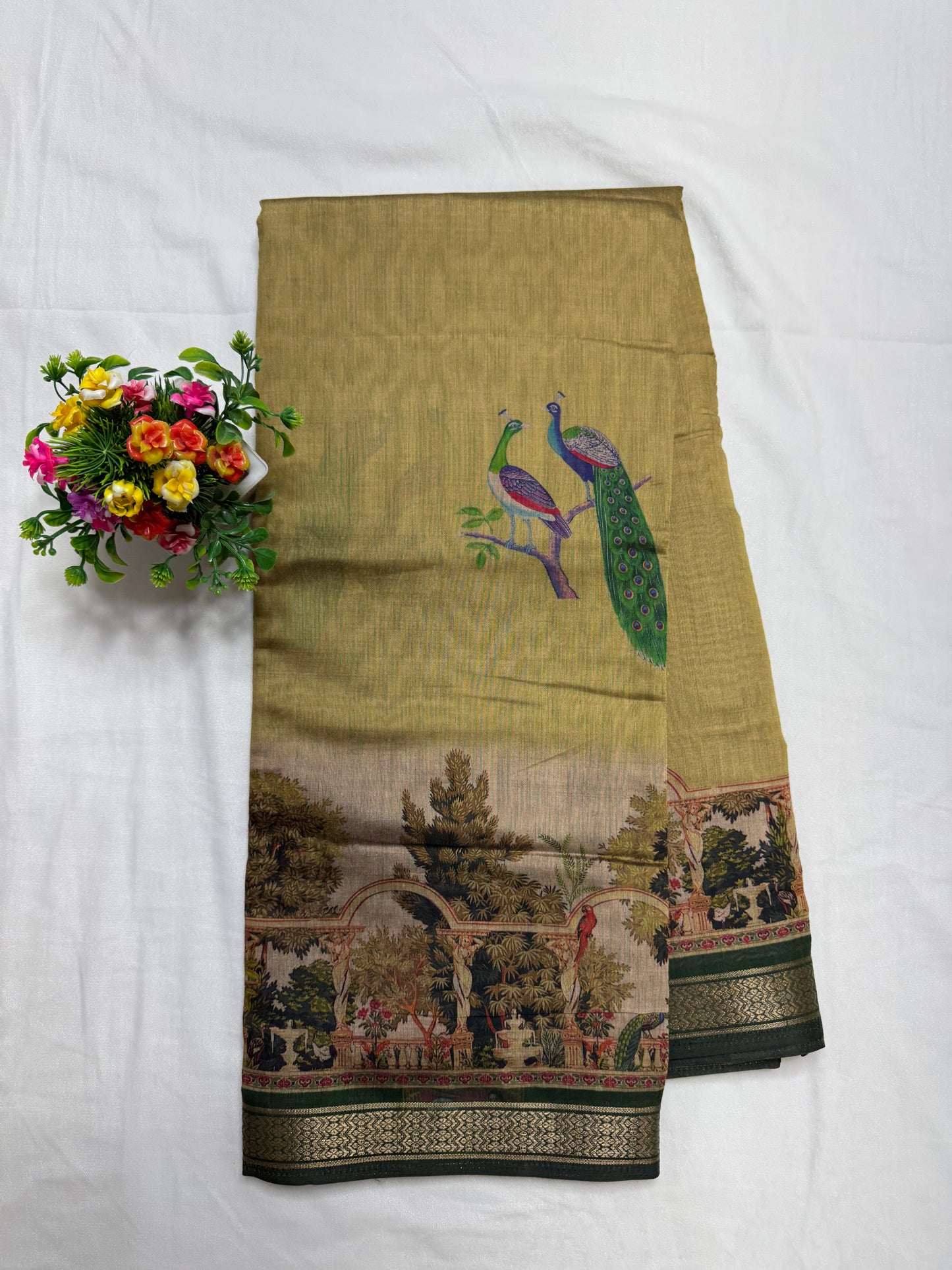 Maheshwari silk digital print cream saree